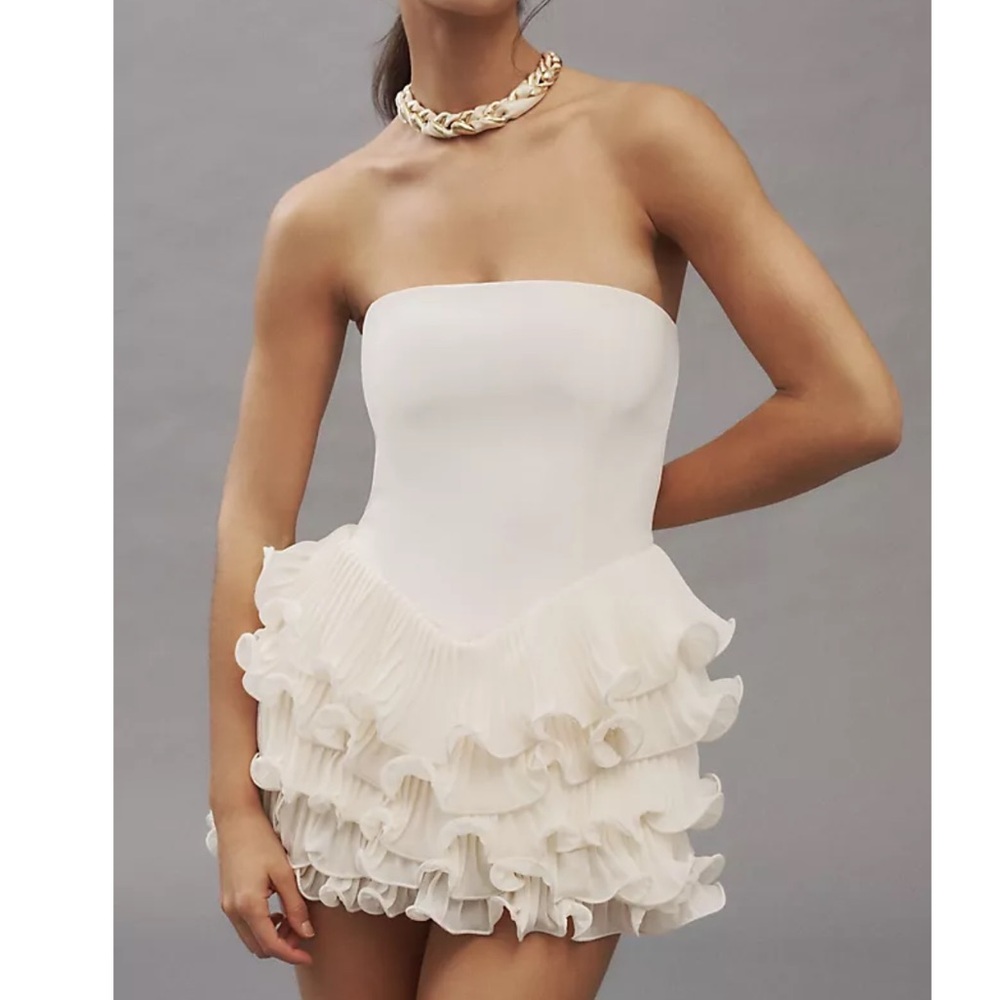 Delfi Collective Sorella Strapless Mini Dress Size L Basque Waist Ruffle Hem